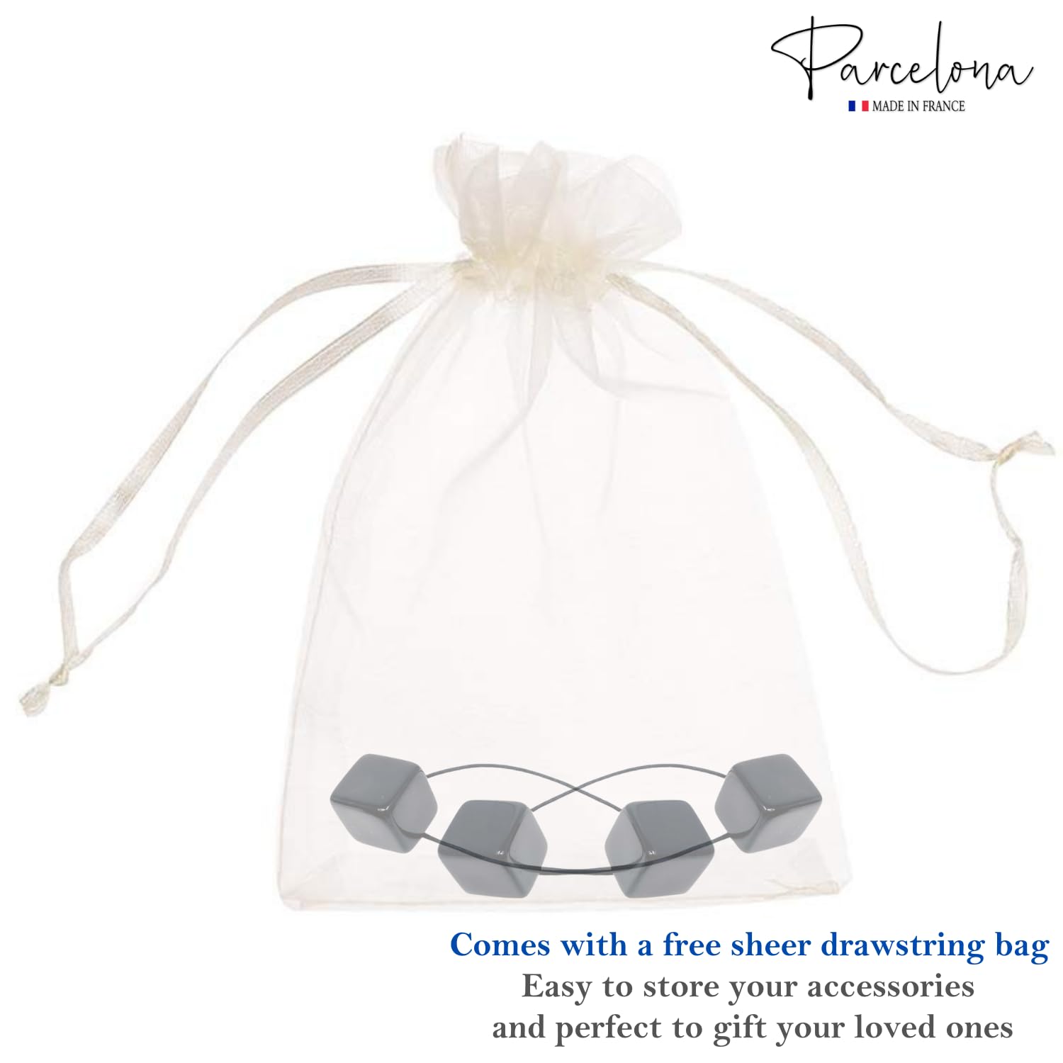 Parcelona French Twin Cube Small Cellulose Acetate Elastic Hair Ties (2 Pcs)