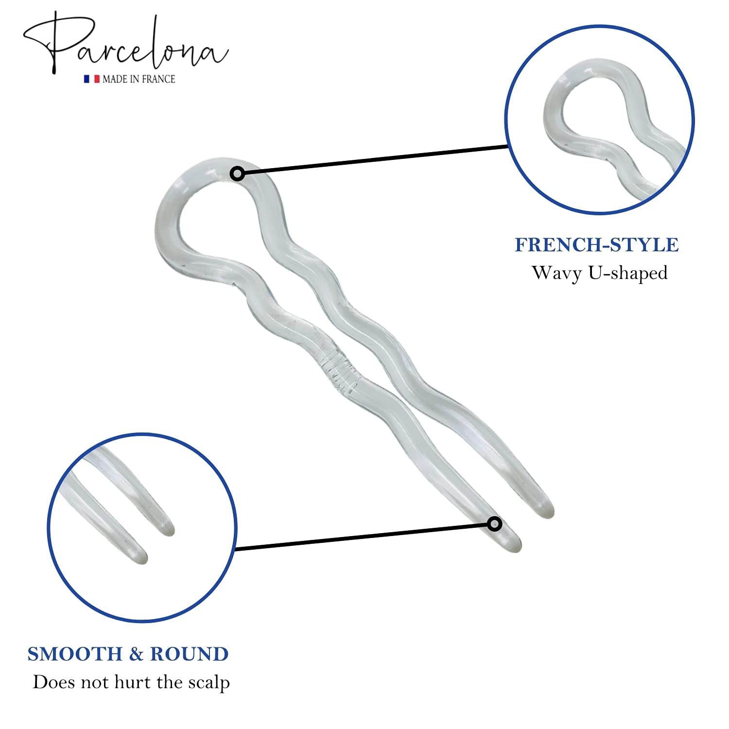 Parcelona French Sleek 3 1/2" Cellulose Wavy U Shaped Hair Pins for Women(2 Pcs)