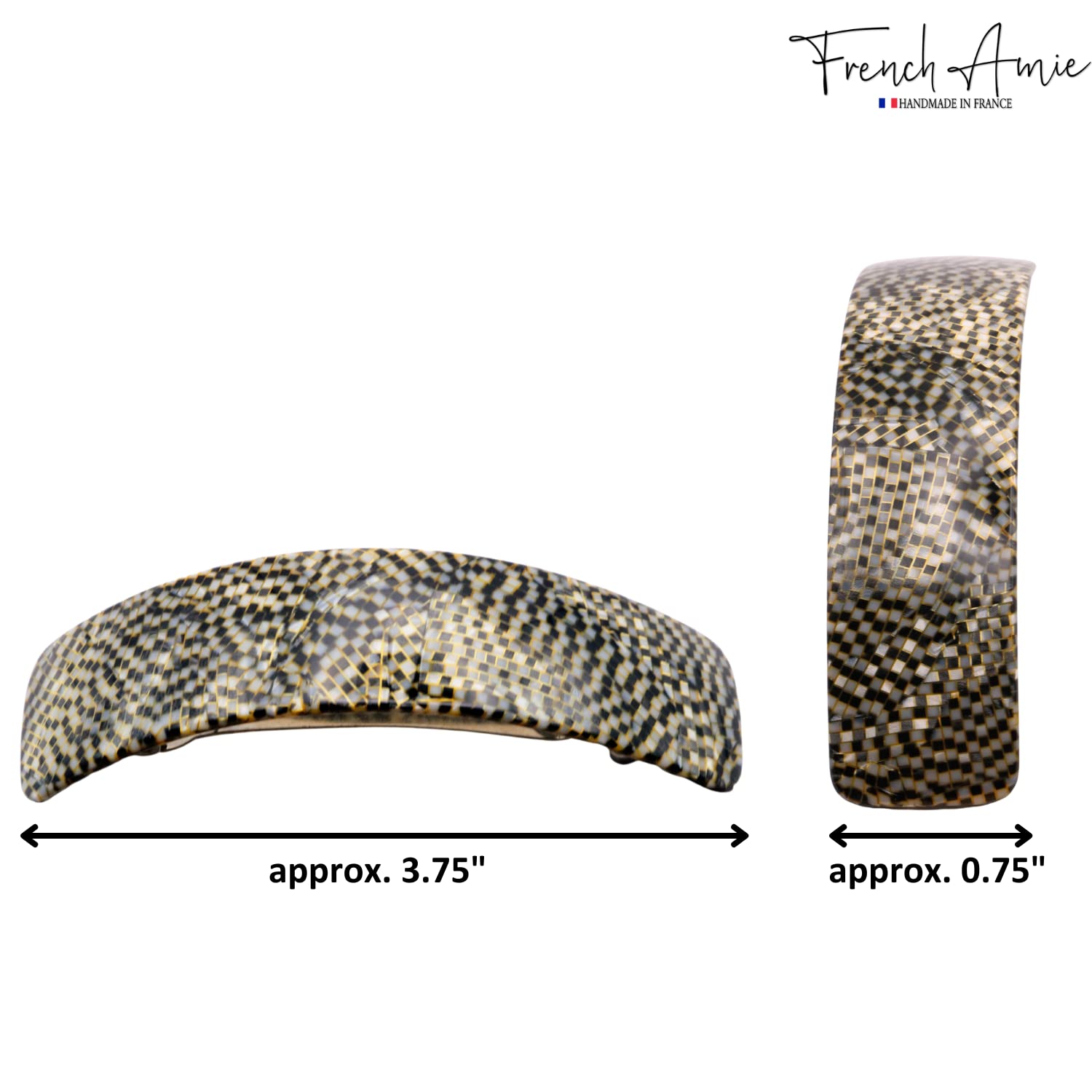French Amie Curved Large 3 ¾” Handmade Celluloid Volume Hair Barrette for Women