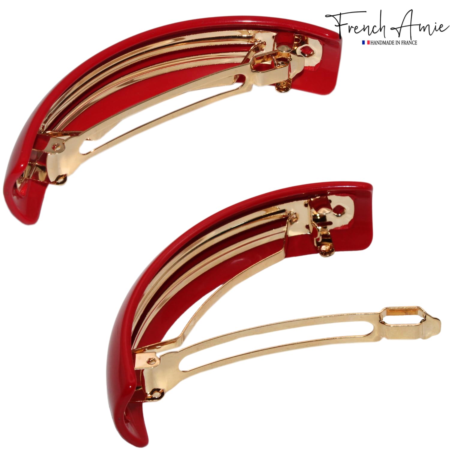 French Amie Curved Oblong Large Cellulose Handmade Hair Barrette for Women