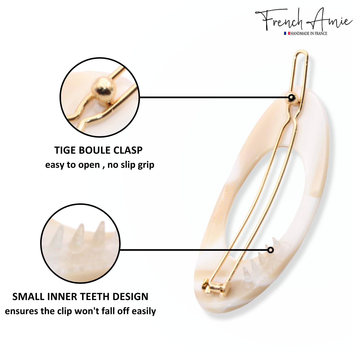 French Amie Oval Small 2 1/4” Cellulose Hair Barrette for Women