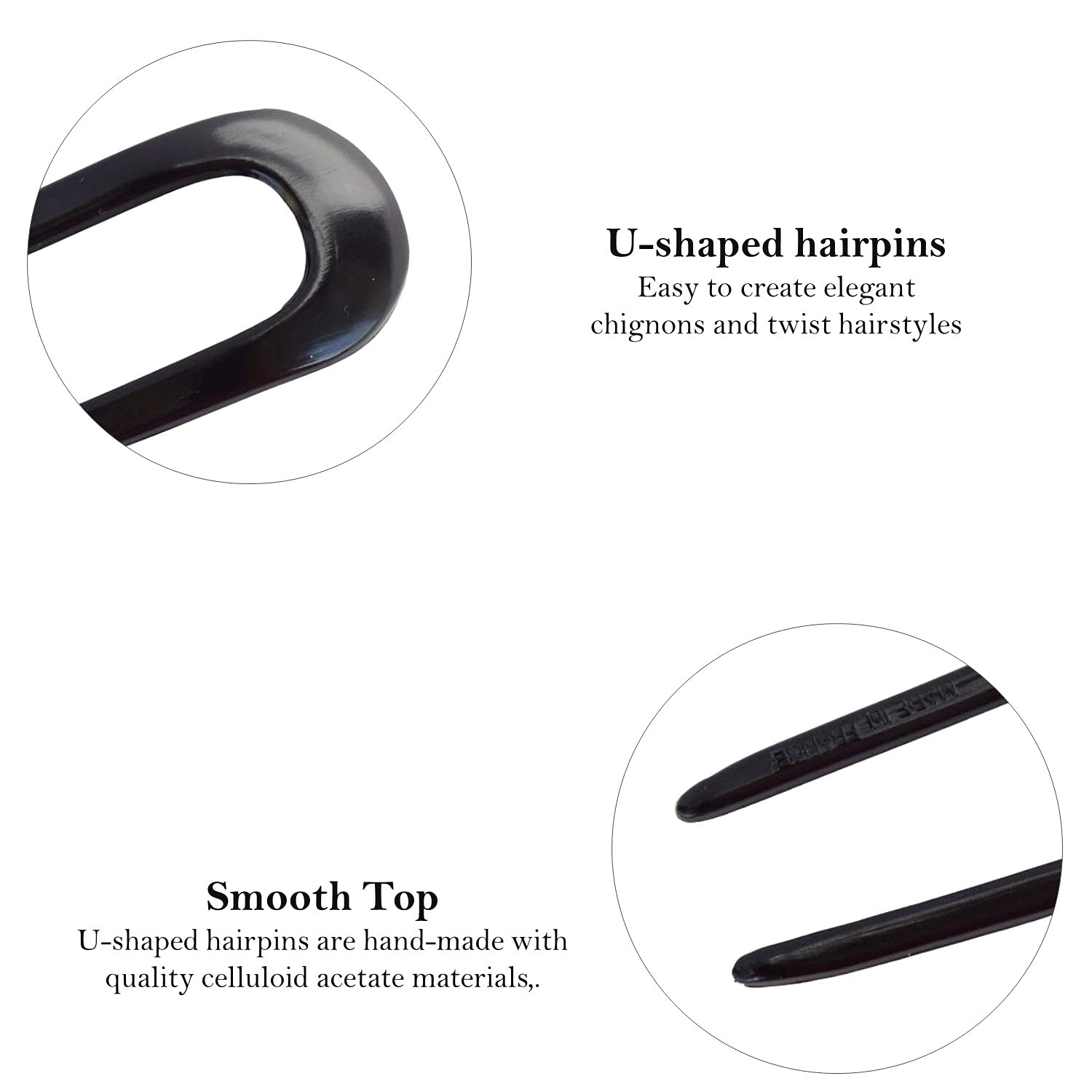 Parcelona French U Shaped Prong Large Chignon Cellulose Acetate Hair Pins 2Pcs