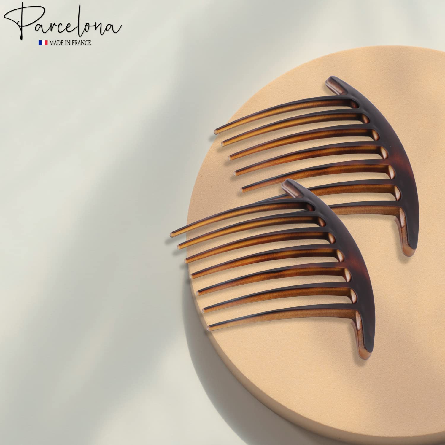 Parcelona French Basic 7 Teeth Large Celluloid Side Hair Combs for Women(2 Pcs)