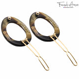French Amie Oval Hoop Small 1 1/4” Celluloid Handmade Hair Barrette Clips(2 Pcs)