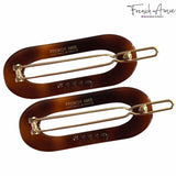 French Amie Mini Oval 2” Celluloid Handmade Snap Tige Boule Hair Clips