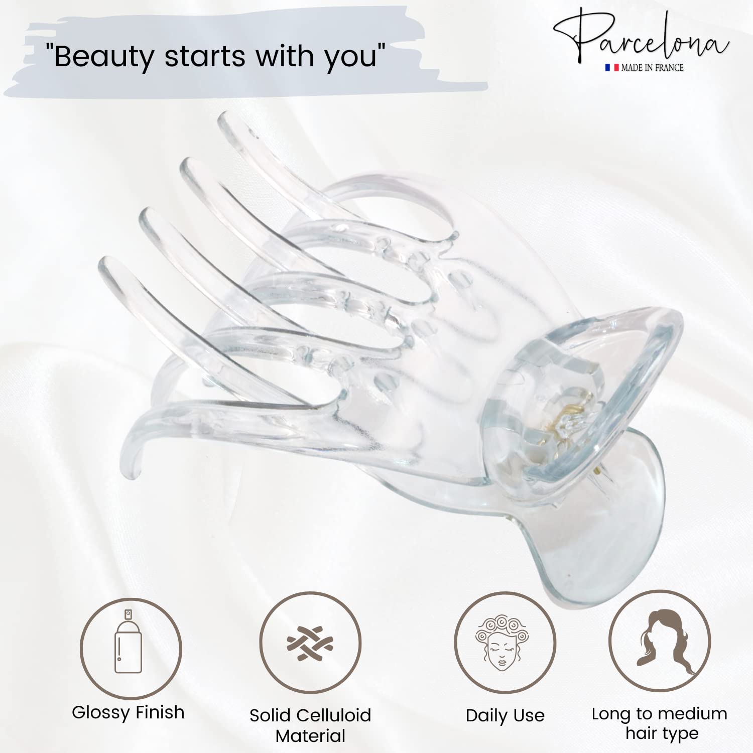 Parcelona French Basic Curved Paw Medium Cellulose Yoga Hair Claw for Women