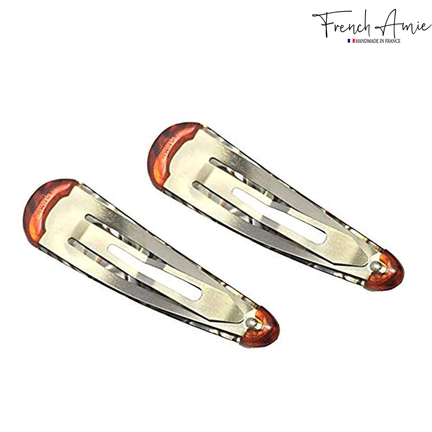 French Amie Clic Clac Large Handmade Cellulose Snap Hair Pins for Women(2 Pcs)