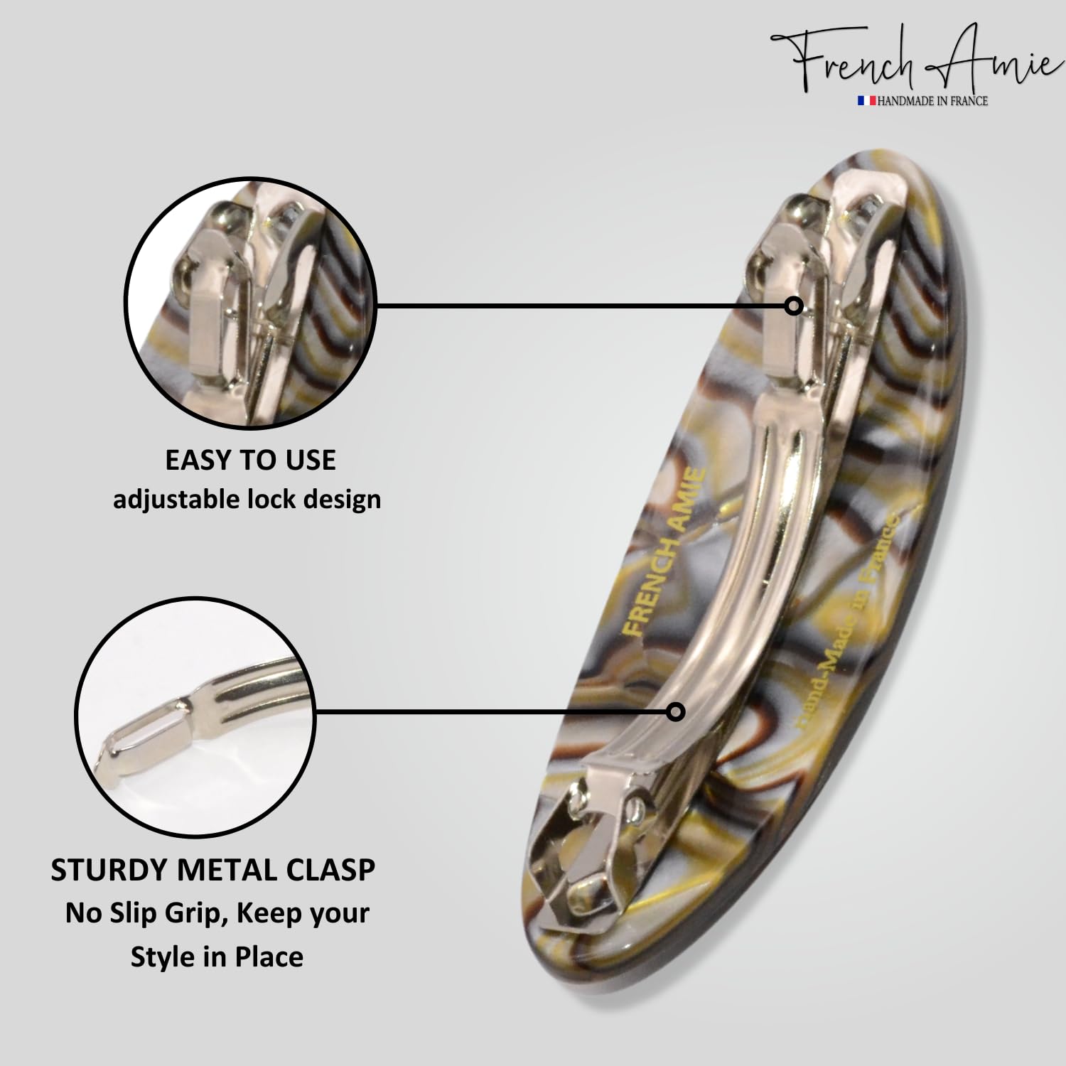French Amie Oval Mini Set of 6 Handmade Celluloid Hair Clip Barrette for Girls