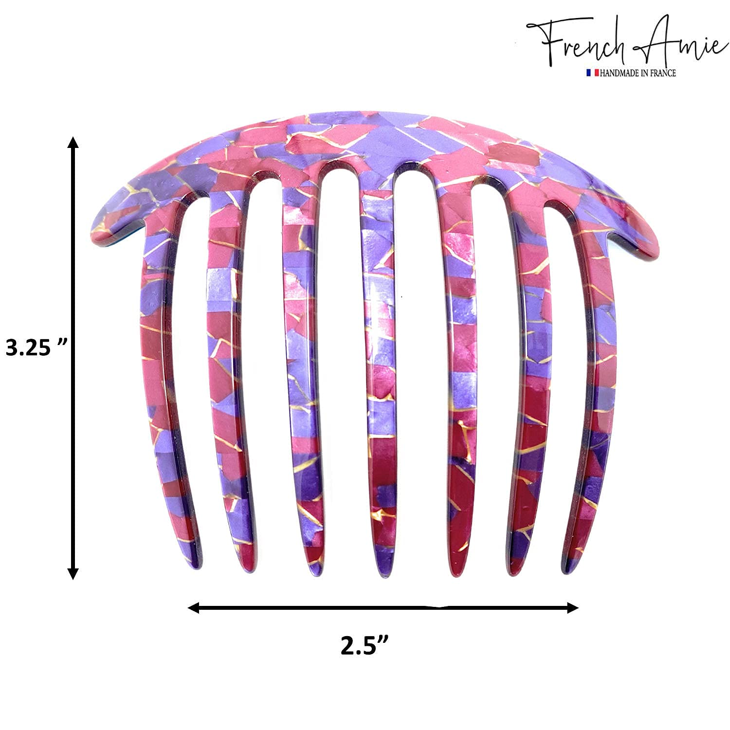 French Amie 7 Teeth Handmade Cellulose Side Hair Comb for Women and Girls
