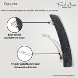 French Amie Oblong 3 1/2" Celluloid Handmade Automatic Hair Barrette for Women