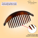 Parcelona French Tortoise Large 13 Teeth Banana Wide Edge Side Hair Combs(2 Pcs)