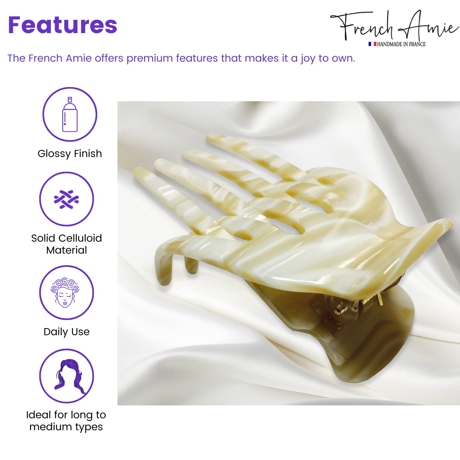 French Amie Bear Paw Small 2 ¾” Cellulose Handmade Yoga Jaw Hair Claw for Women