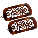 French Amie Swirls 2 ¼” Celluloid Handmade Snap Hair Clips for Women 2 Pcs