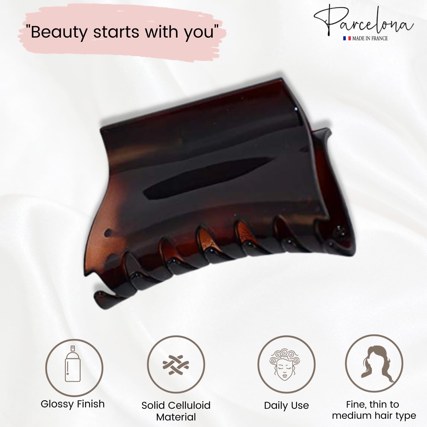 Parcelona French Slide 3" Medium Cellulose Jaw Hair Claw for Women and Girls