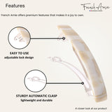 French Amie Oblong 3 1/2" Celluloid Handmade Automatic Hair Barrette for Women