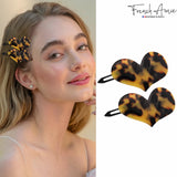 French Amie Cupid Hearts Small Celluloid Metal Free Snap Hair Clips - 2 Pcs