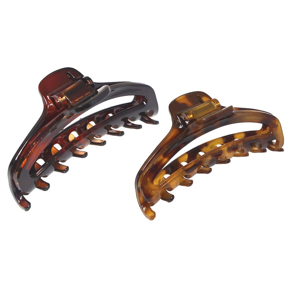 Parcelona French Slim Small Shell & Black Set of 2 Celluloid Jaw Hair Clips