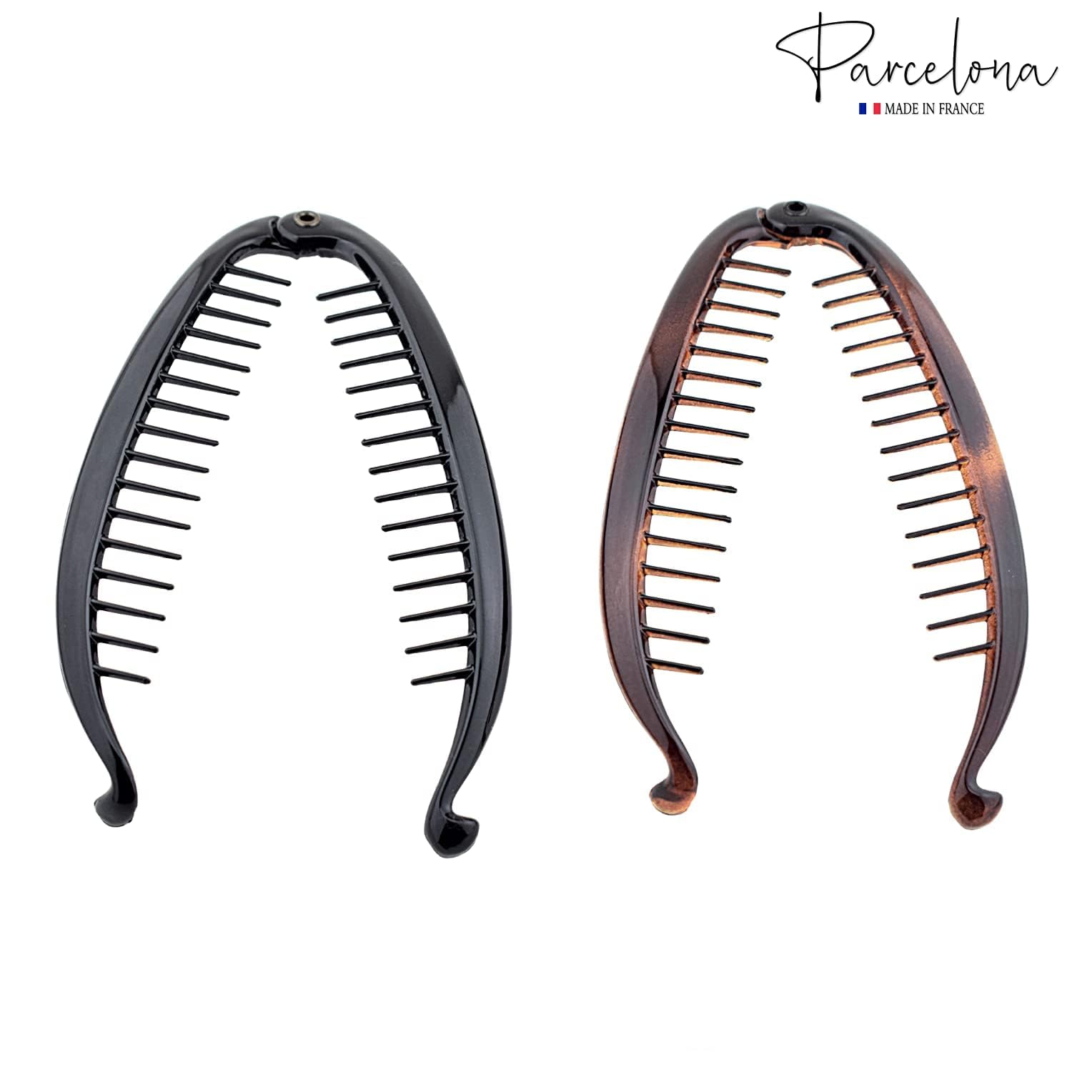 Parcelona French Shell & Black 4 1/2" Set of 2 Banana Hair Claw