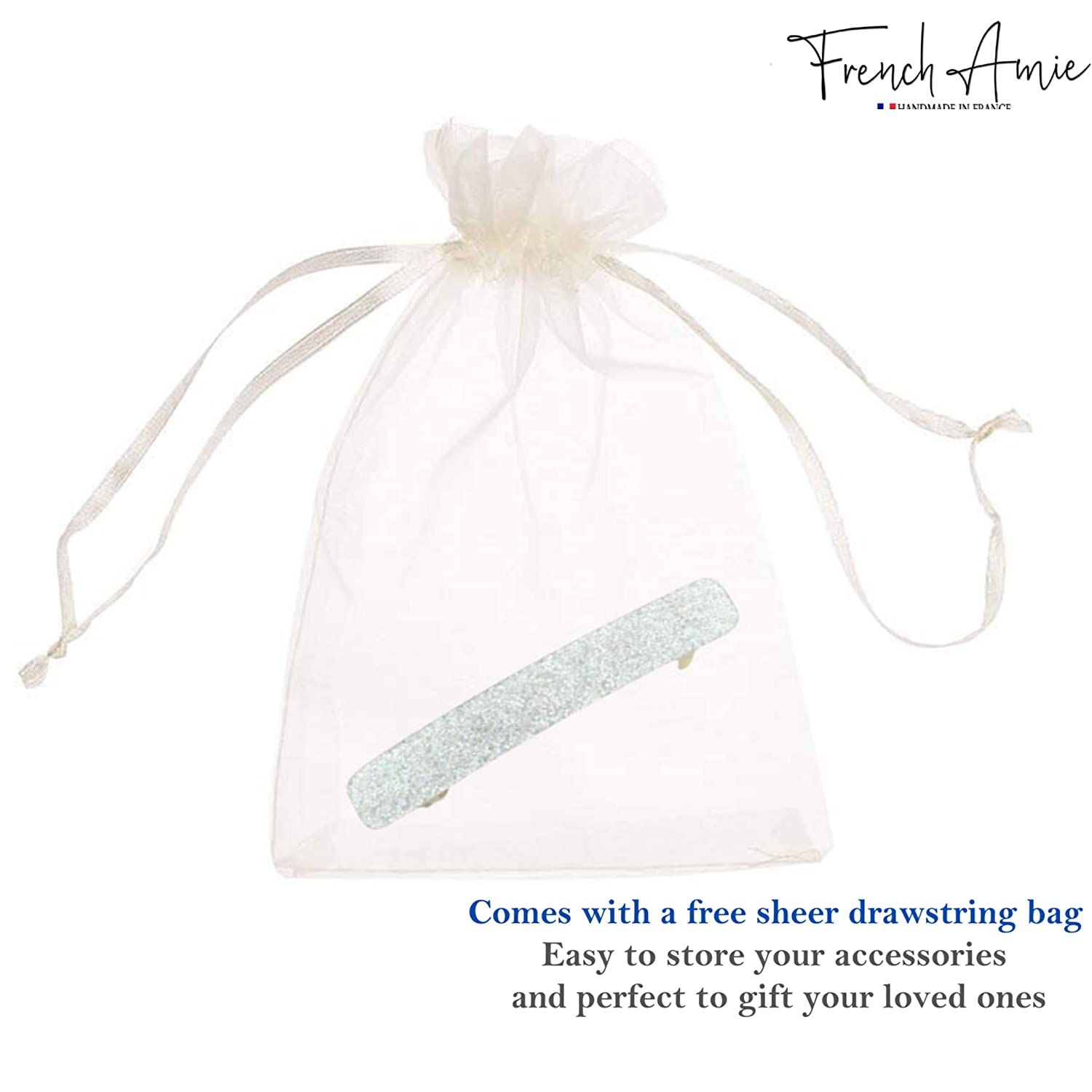 French Amie Small 2 1/4" Glitter Cellulose Acetate Automatic Hair Clip Barrette