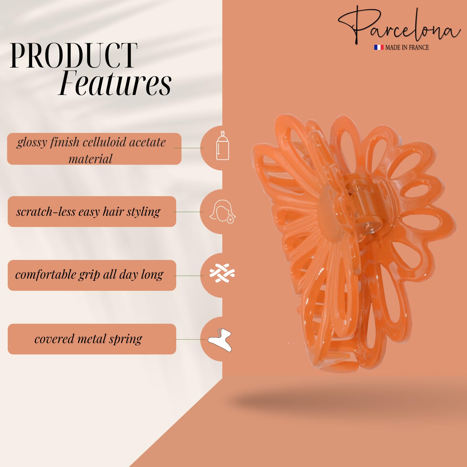 Parcelona French Plume Medium 3" Cellulose Acetate Hair Claw for Women and Girls