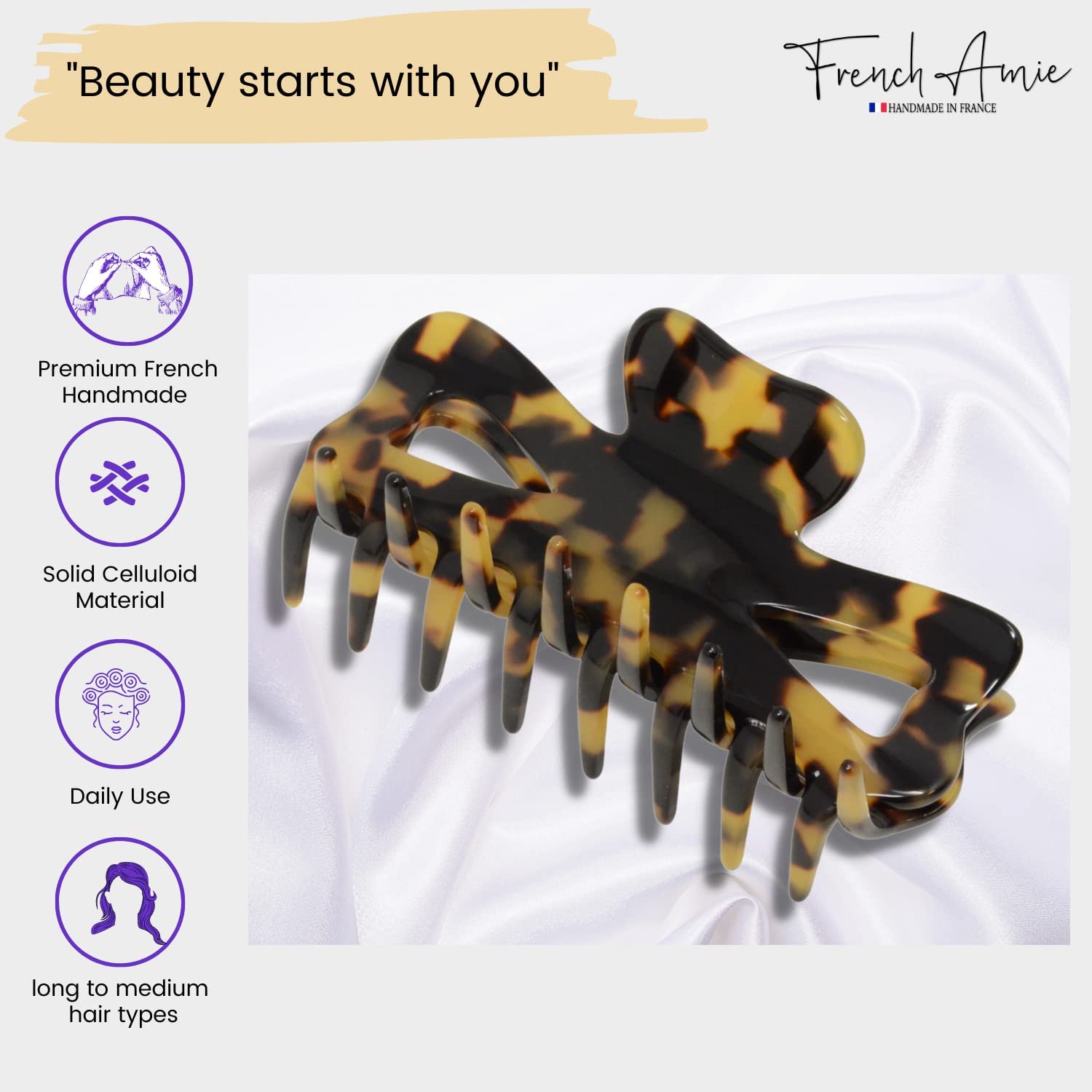 French Amie Large Butterfly 3.5" Handmade Cellulose Acetate Hair Claw for Women