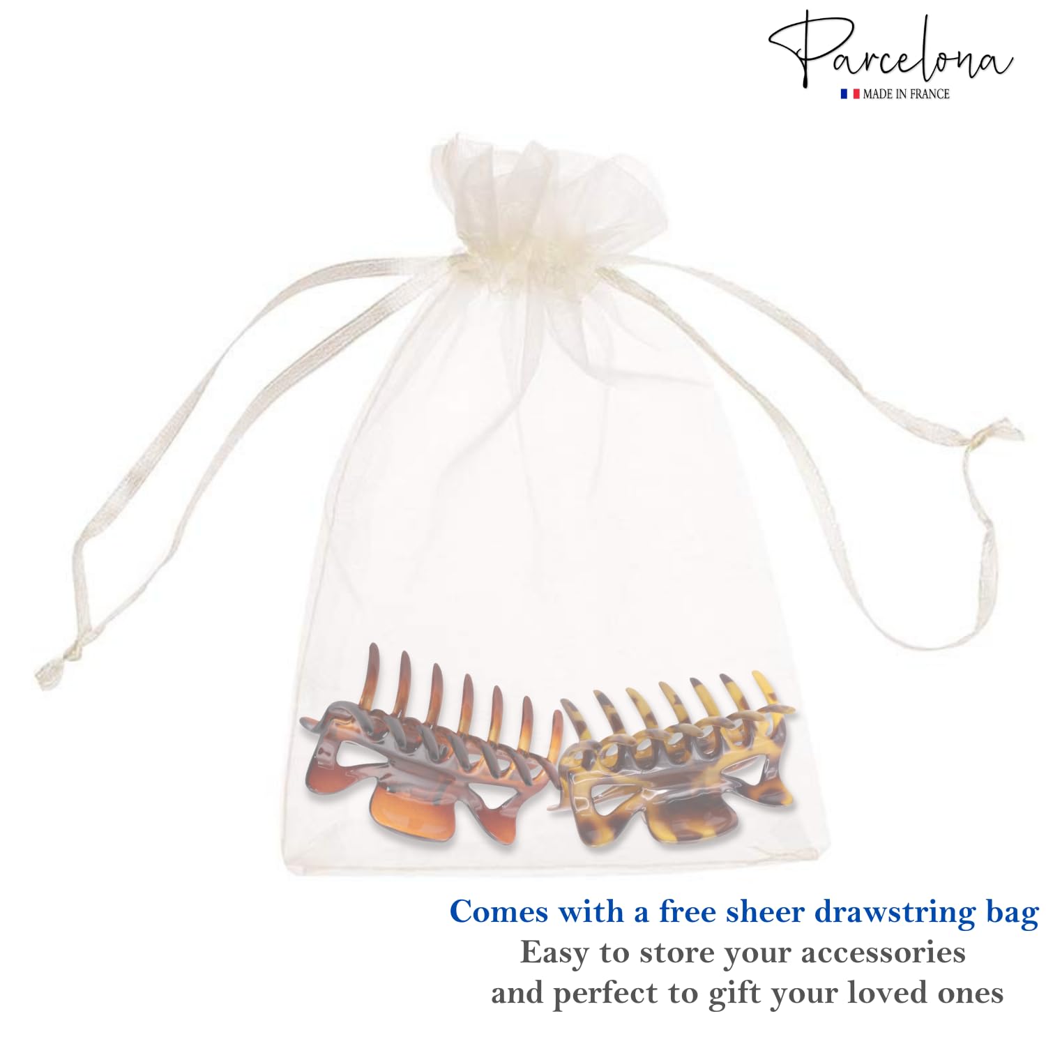 Parcelona French Classic 3" Medium Cellulose Hair Claws for Women & Girls (2Pcs)