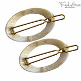 French Amie Oval Hoop Small 1 1/4” Celluloid Handmade Hair Barrette Clips(2 Pcs)