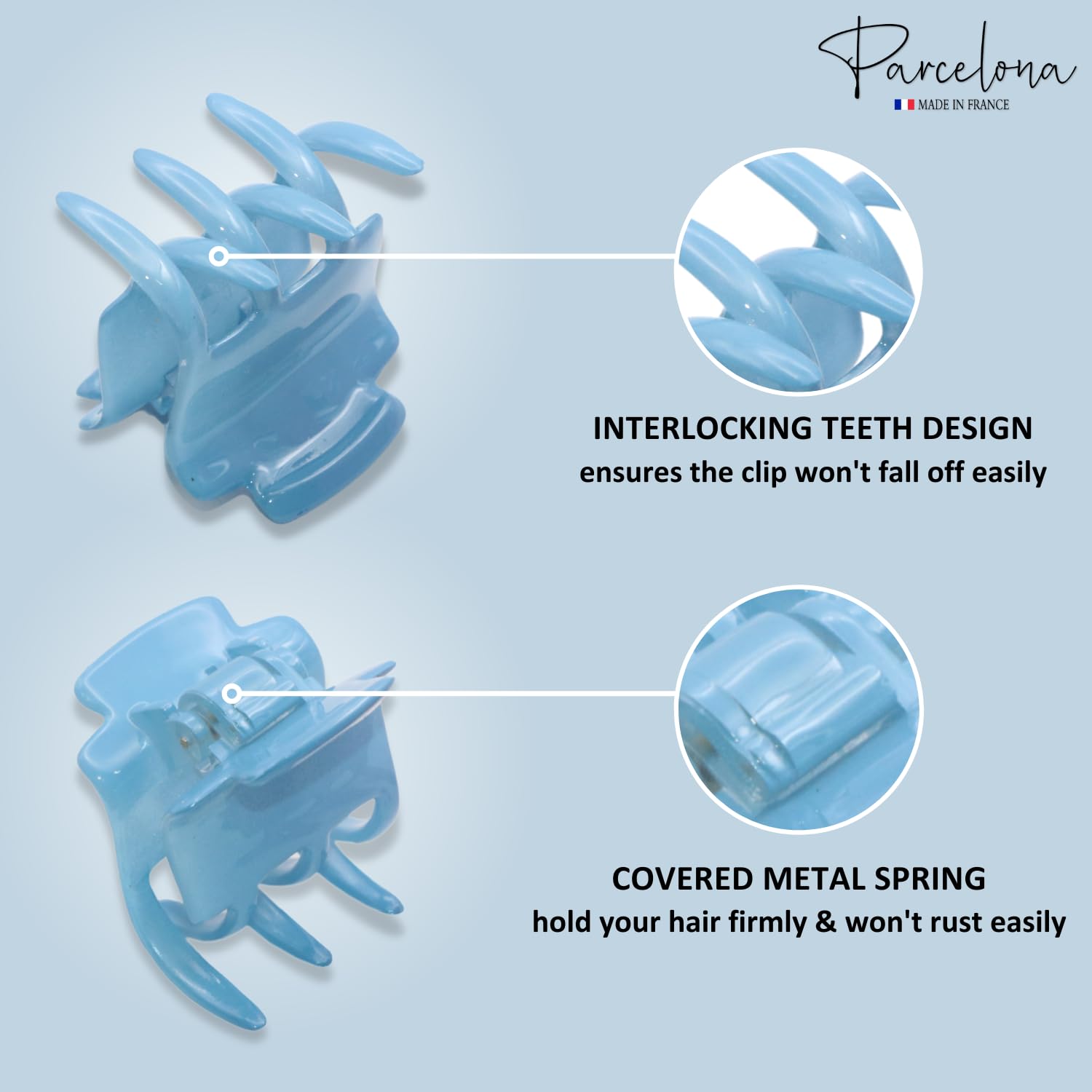 Parcelona French Glossy Square Small Blush Pink-Blue Cellulose Hair Claws(2Pcs)