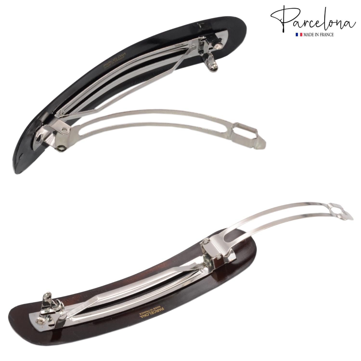 Parcelona French Elegant Duo 4" Shell and Black Cellulose 2 Pcs Hair Barrettes