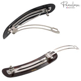 Parcelona French Elegant Duo 4" Shell and Black Celluloid 2 Pcs Hair Barrettes