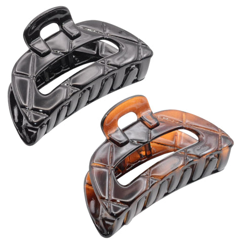 Parcelona French Elite Medium Shell N Black Celluloid Jaw Hair Claw Clamp 2 Pcs