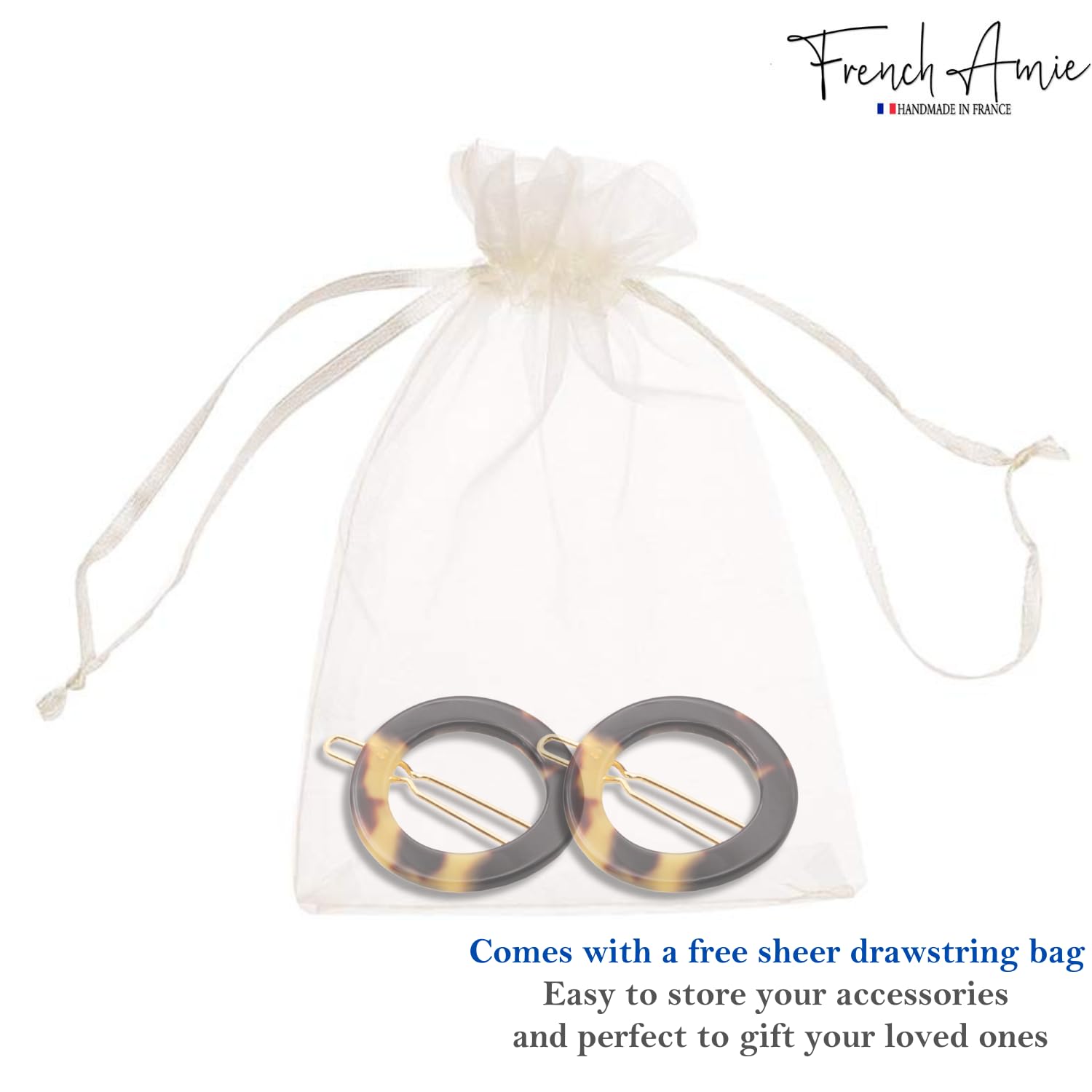 French Amie Mini Circle 1 ¼” Hair Clip - Snap Tige Boule Women Barrette Set Of 2