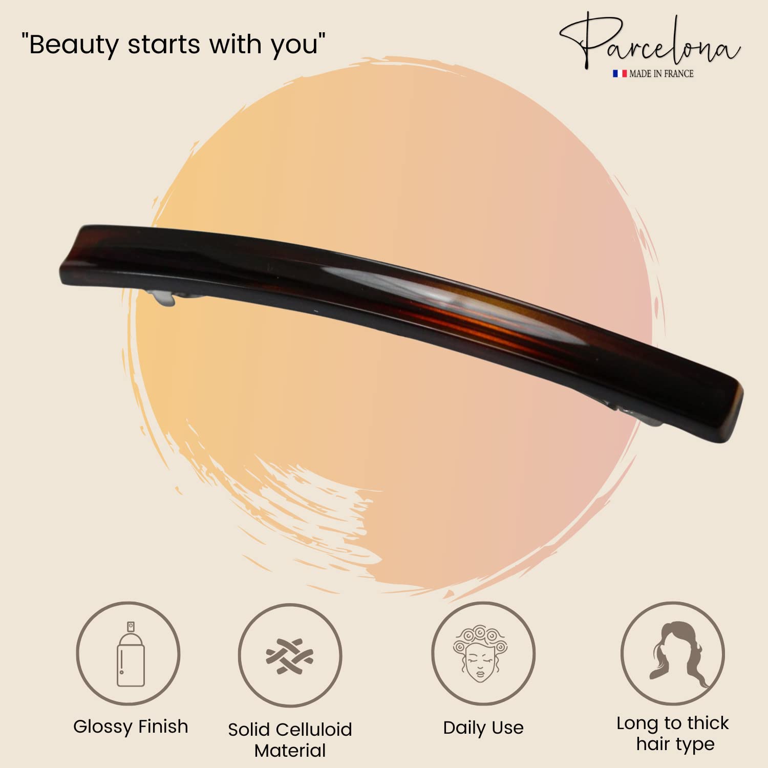 Parcelona French Long and Thin Large Cellulose Hair Barrette for Women and Girls
