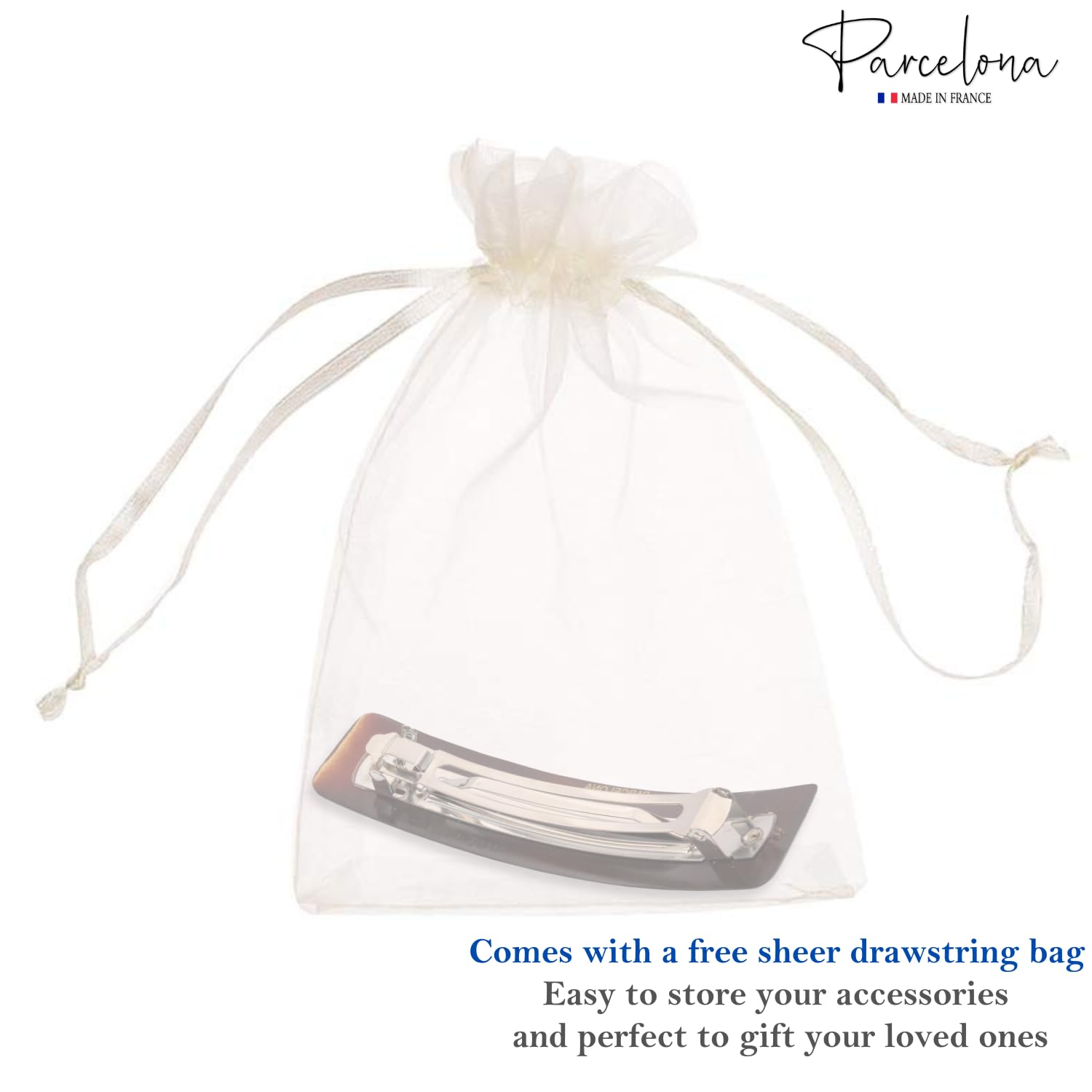 Parcelona French Rectangular Shell Large Cellulose Hair Barrette for Women