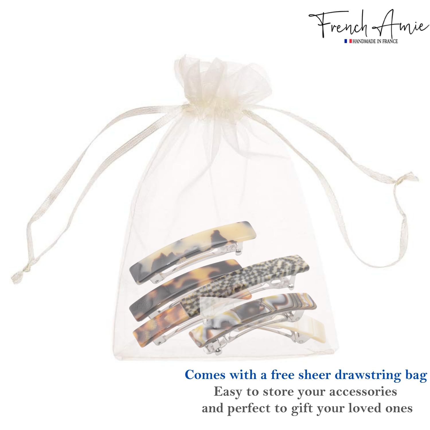 French Amie Bar Mini Set of 6 Handmade Cellulose Hair Clip Barrette for Girls
