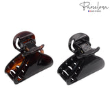 Parcelona French Elite Small Brown N Black Celluloid Hair Claws for Women(2 Pcs)