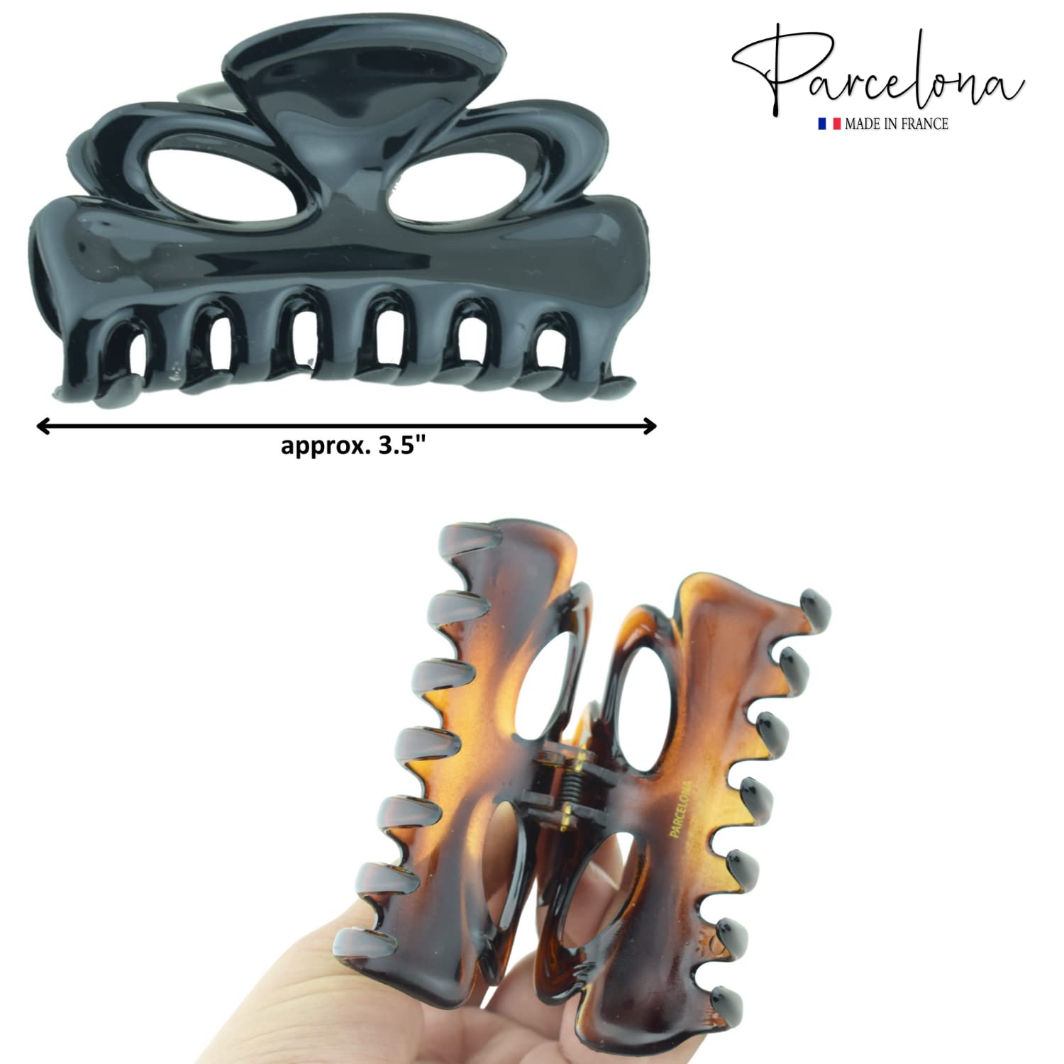 Parcelona French Chat Yeux Shell & Black Cellulose Medium  3.5 Inch Hair Claw