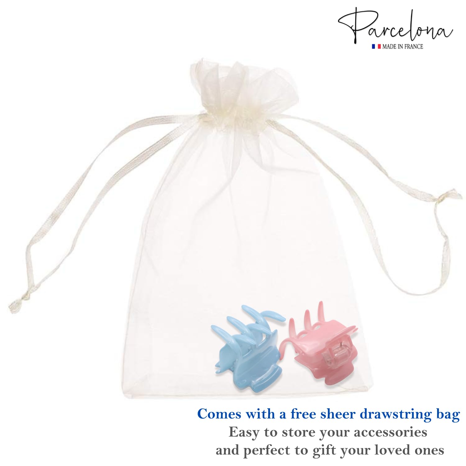 Parcelona French Glossy Square Small Blush Pink-Blue Cellulose Hair Claws(2Pcs)