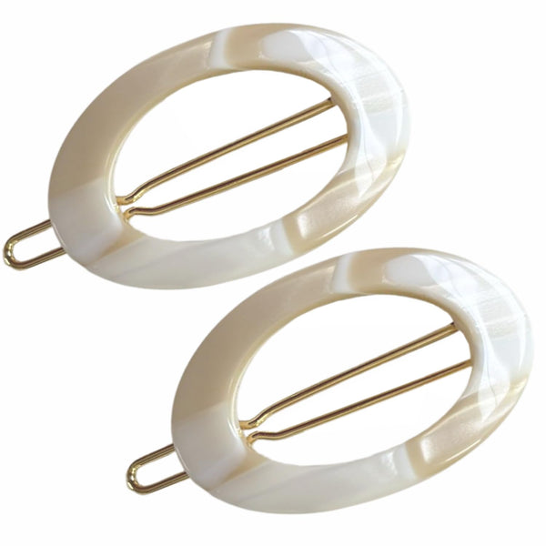 French Amie Oval Hoop Small 1 1/4” Celluloid Handmade Hair Barrette Clips(2 Pcs)