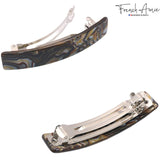 French Amie Oblong 3 1/2" Celluloid Handmade Automatic Hair Barrette for Women