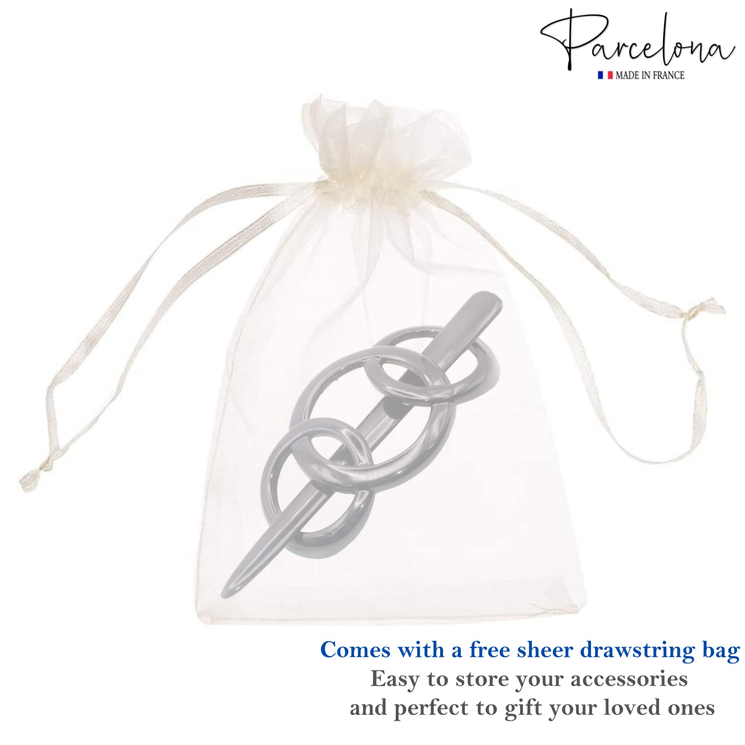 Parcelona French Triple Ringed Cellulose Barrette with Stick for Women and Girls