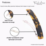 French Amie Oblong 3 1/2" Celluloid Handmade Automatic Hair Barrette for Women
