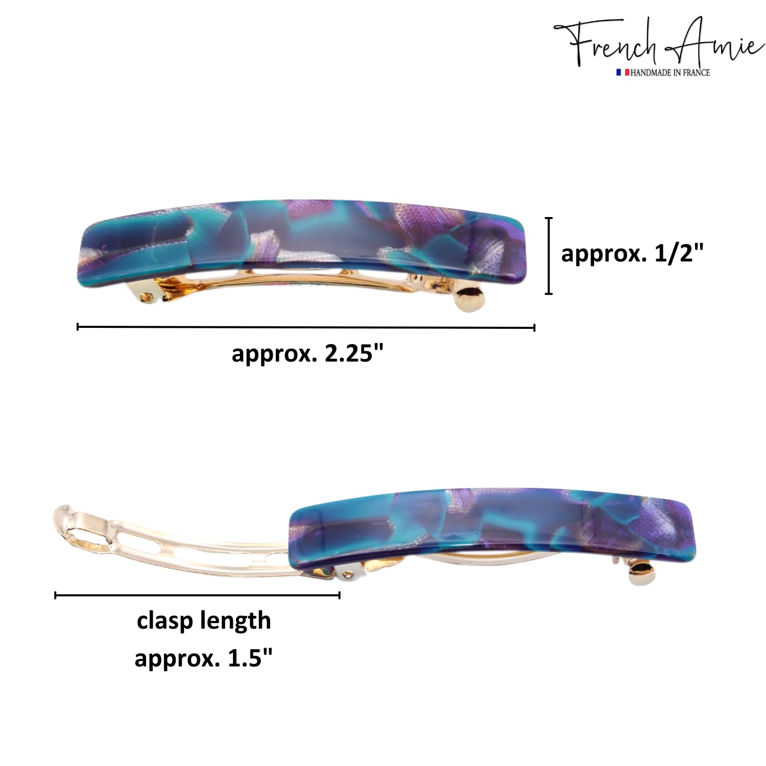 French Amie Small 2 1/4" Cellulose Handmade Hair Barrette for Women and Girls