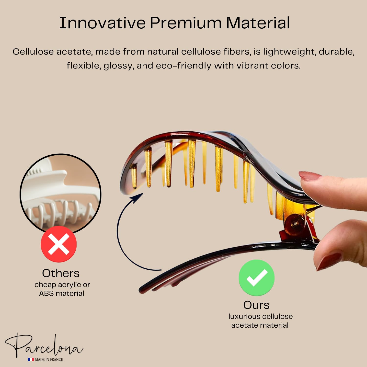 Parcelona French Tortoise Shell 3" Medium Hair Claw Clips for Women Hair - 2 Pcs