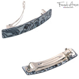 French Amie Oblong 3 1/2" Celluloid Handmade Automatic Hair Barrette for Women