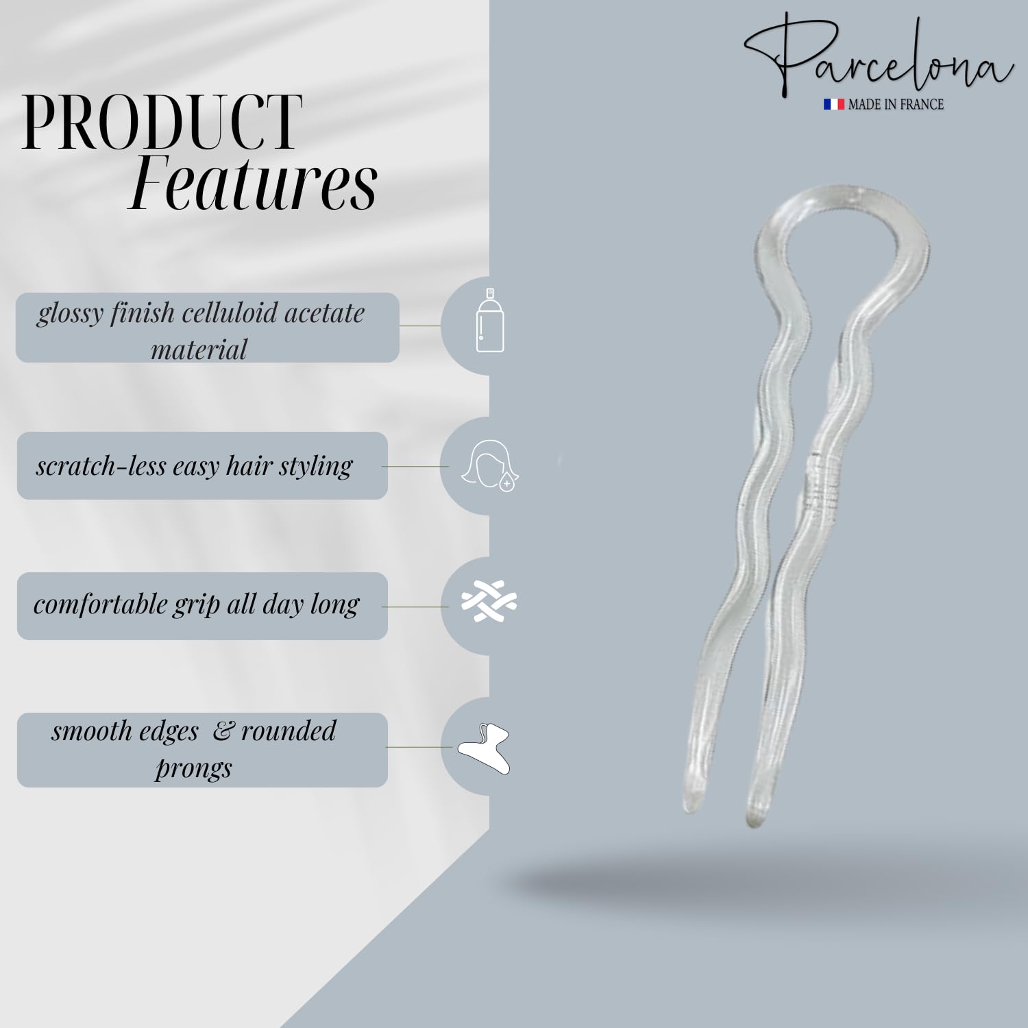 Parcelona French Sleek 3 1/2" Cellulose Wavy U Shaped Hair Pins for Women(3 Pcs)