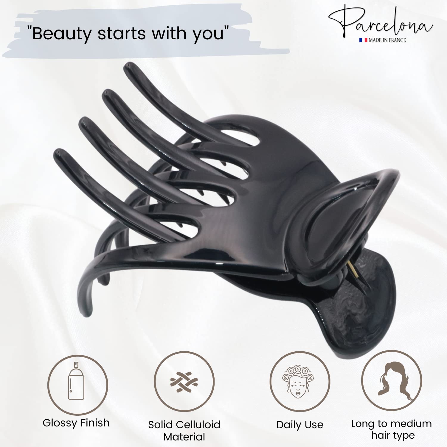 Parcelona French Basic Curved Paw Medium Cellulose Yoga Hair Claw for Women