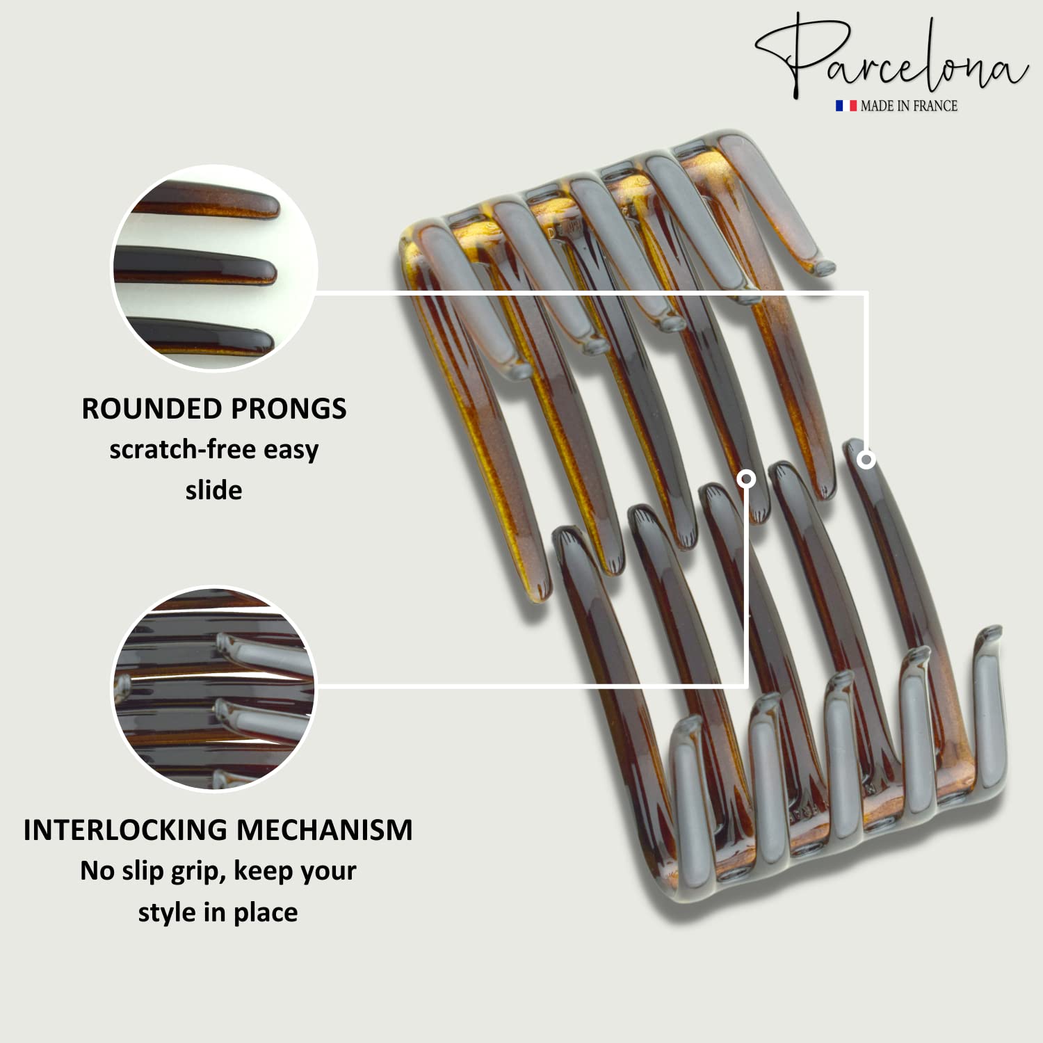 Parcelona French Crab Interlocking Medium Cellulose Hair Side Comb for Women