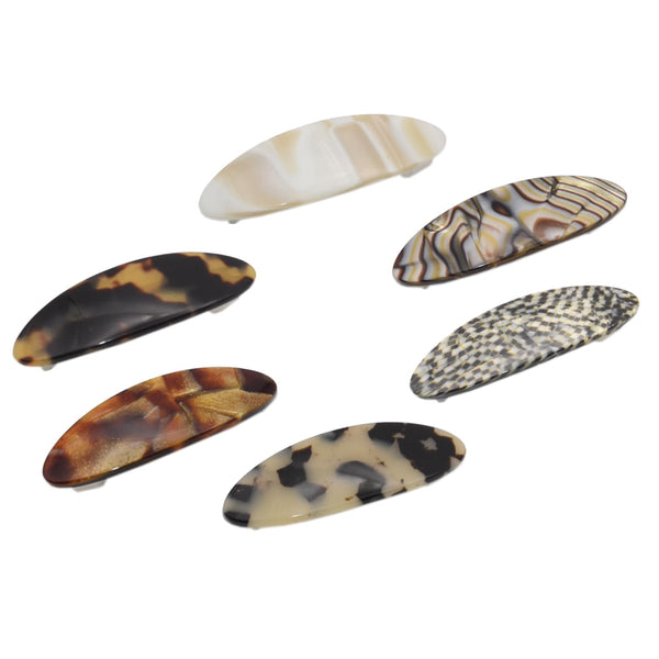 French Amie Oval Small Set of 6 Handmade Celluloid Hair Clip Barrette for Girls