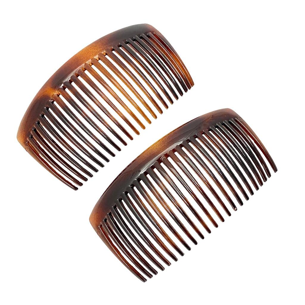 Parcelona French Glossy Large Cellulose Updo 23 Teeth Hair Side Combs(2 Pcs)